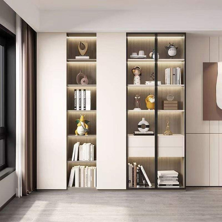 Modern Large Wall Book Cabinet Tall Bookshelf White Modular Wood Bookcase With Glass Doors