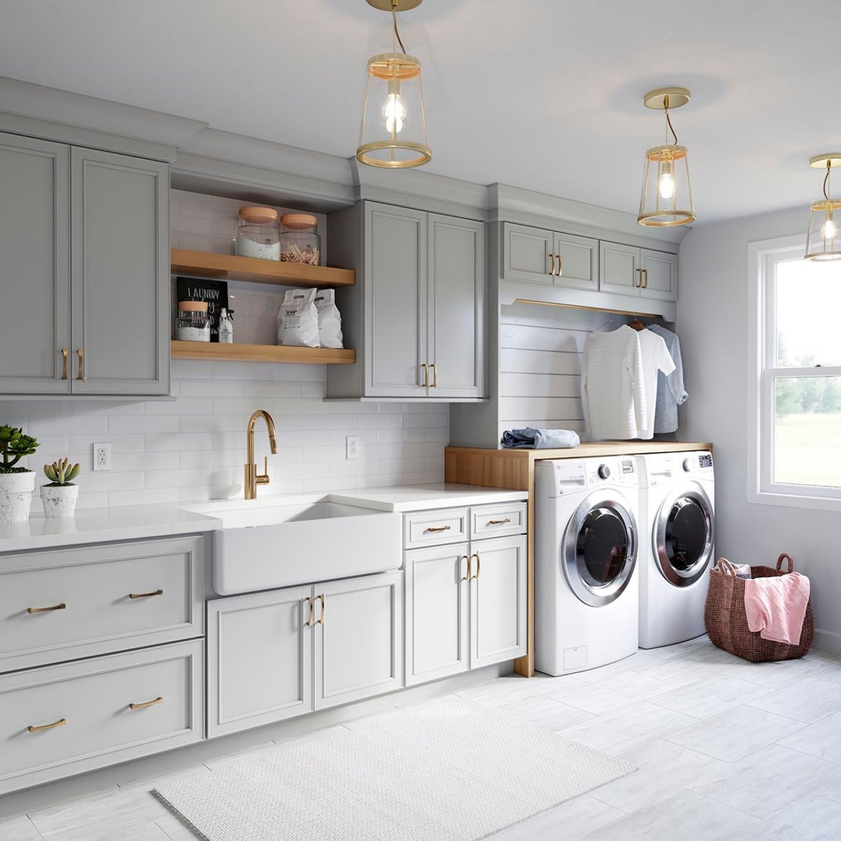 Modern Laundry Room Storage Shelf Basket Cupboard Washing Machine And Dryer Cabinet
