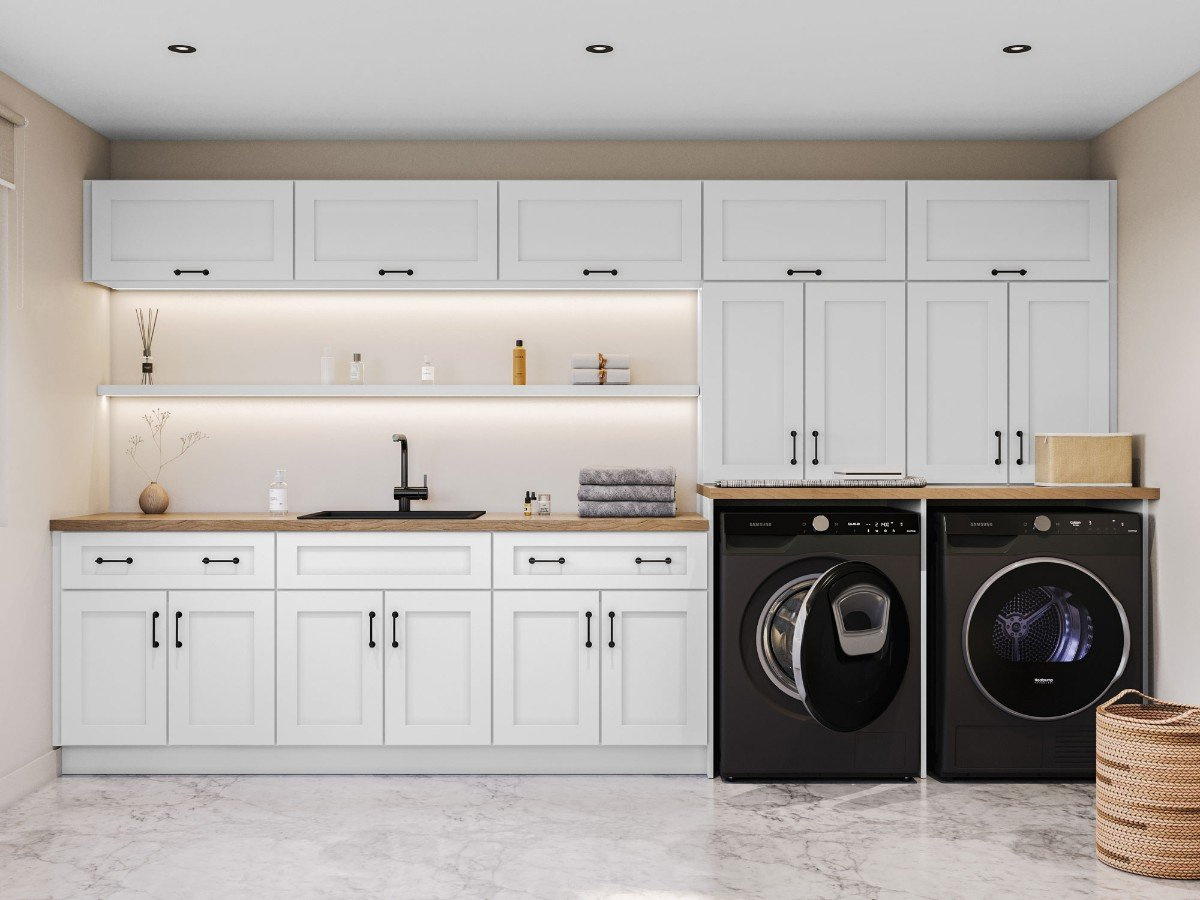 Custom Modern White Shaker Style Laundry Room Wall Storage Unit Cupboard Modular Cabinet