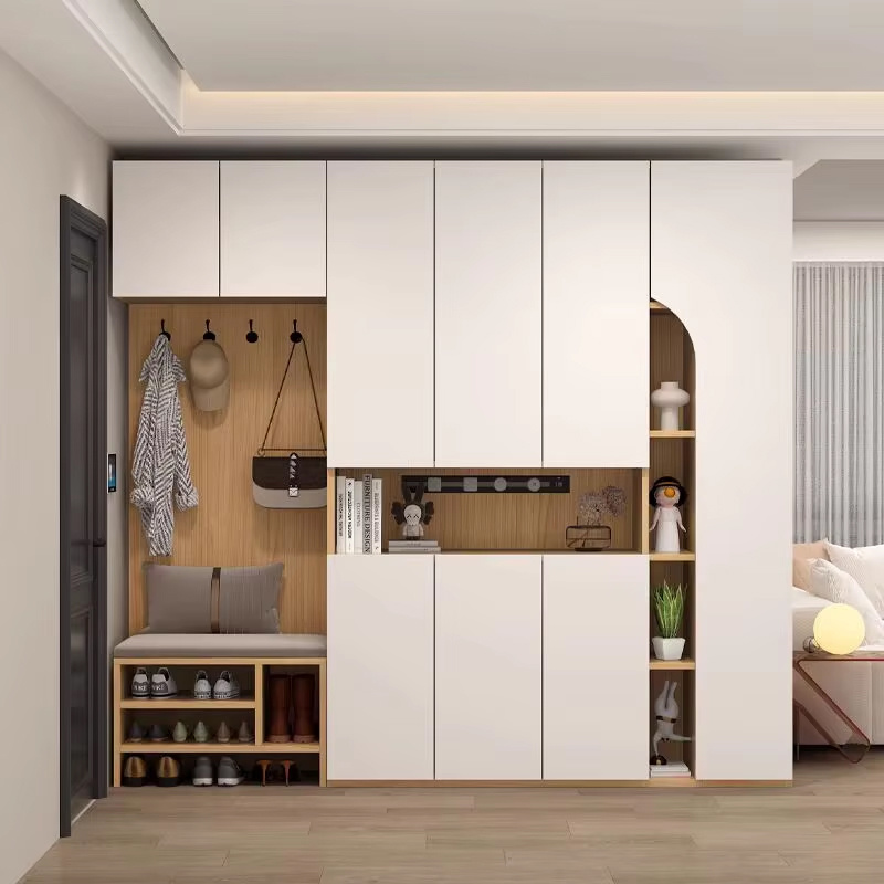 Modern Furniture White Tall Entryway Console Shoe And Coat Storage Cabinet With Doors