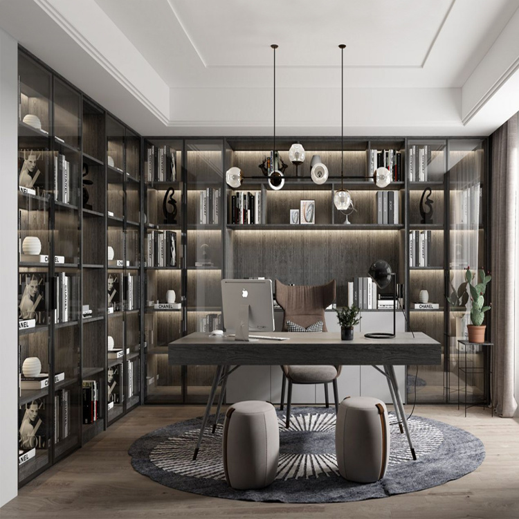 Custom Modern Built In Bookshelf L Shaped Wall Book Cabinet Corner Bookcase
