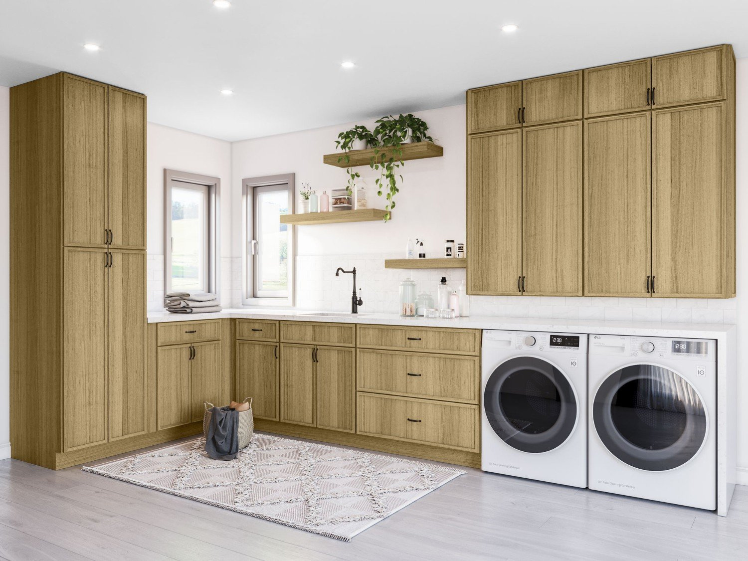 Custom Made Laundry Room Oak Shaker Storage Cupboard Stacked Washer And Dryer Cabinets