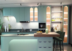 Modern Green Wood Kitchen Cabinet with Curves Design